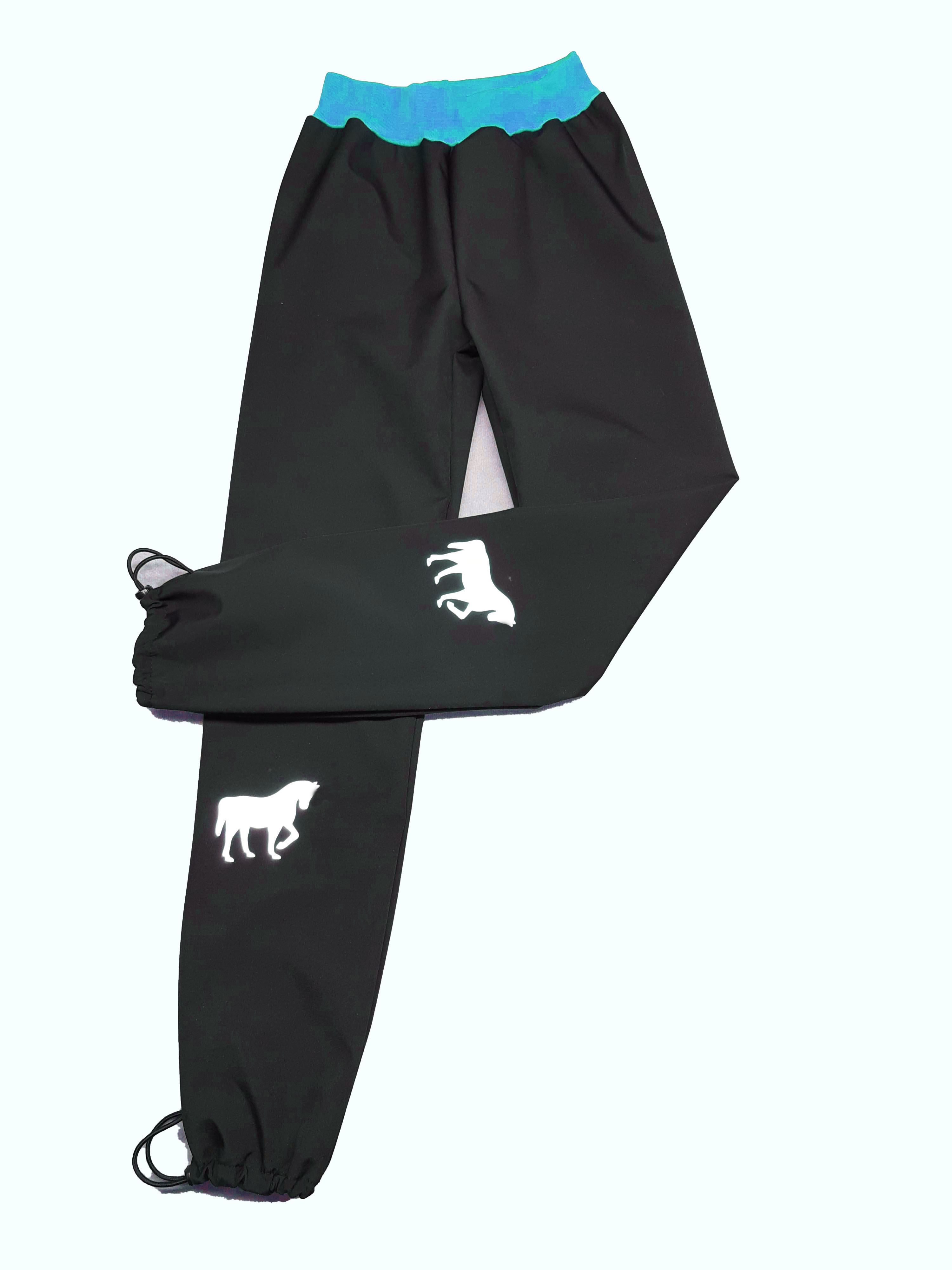Softshellové kalhoty letní, černé s tyrkys