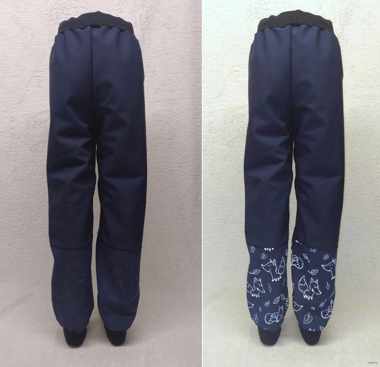 Softehellové kalhoty s fleece , vel. 98 tmavě modré  s reflexní liškama 