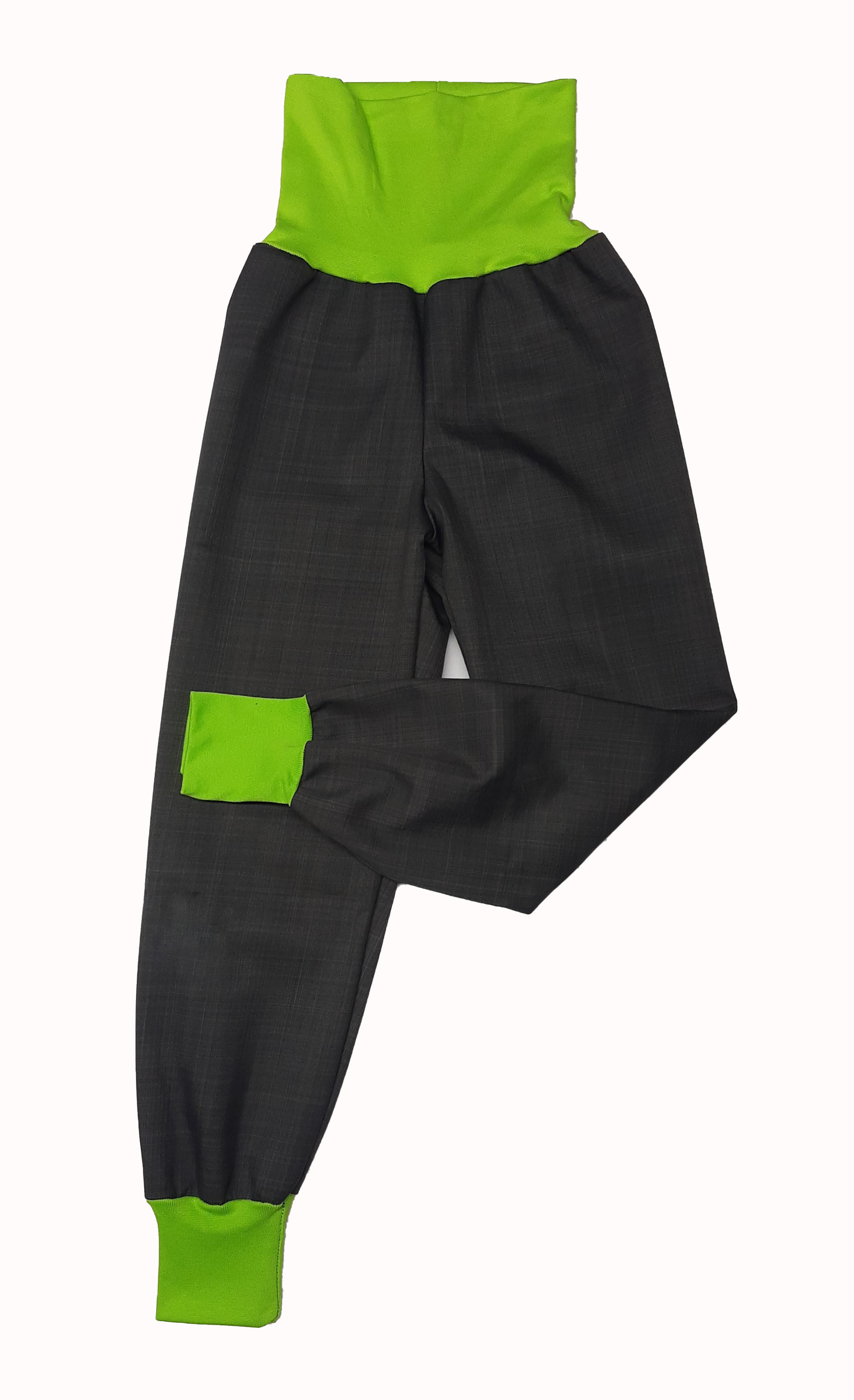 Softshellové kalhoty jarní/podzimní rostoucí ,vel.128/134,šedé s sv.zelenou 