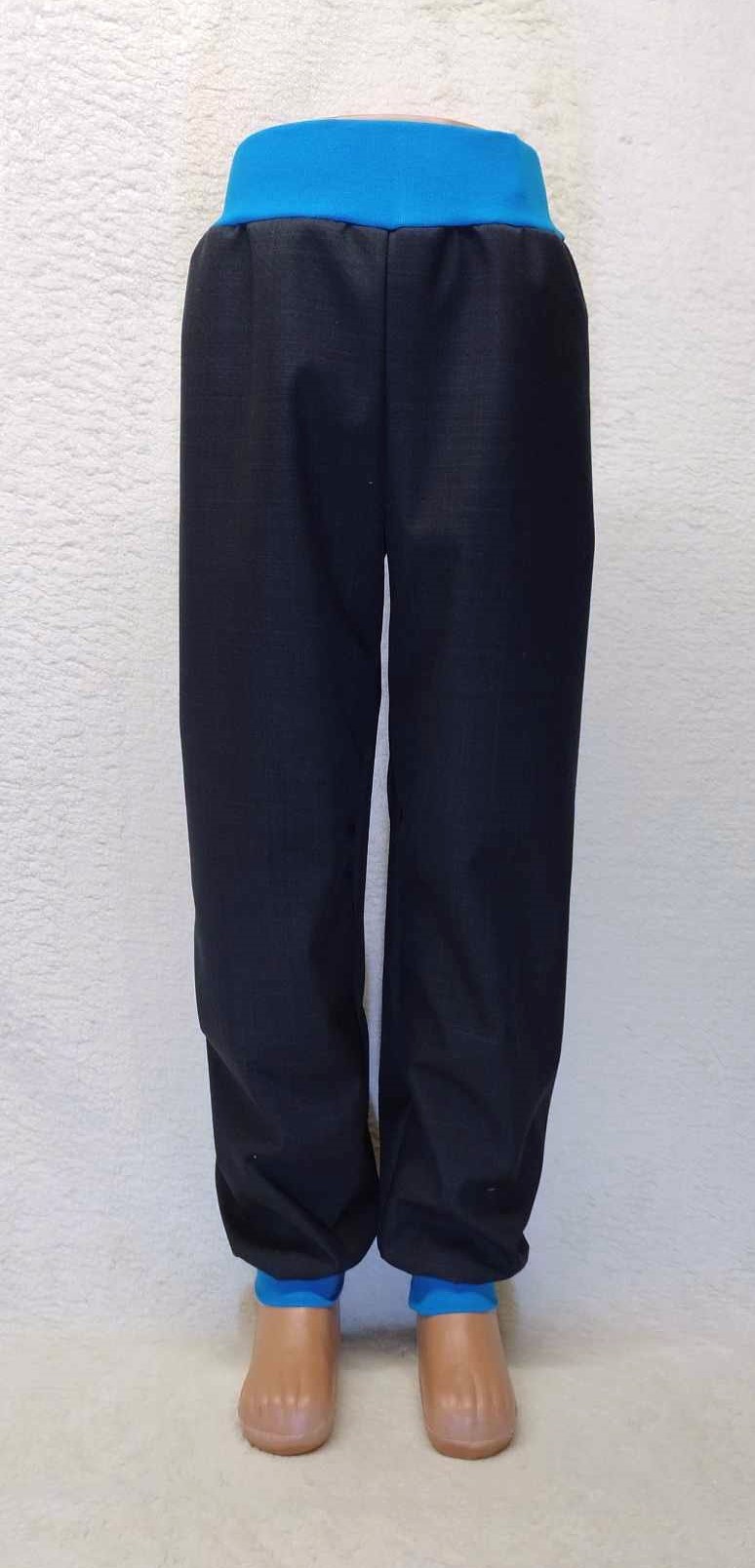 Softshellové kalhoty jarní/podzimní, vel.116, černé s tyrkys