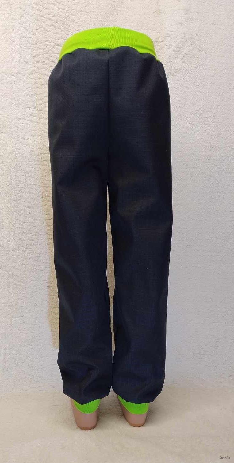 Softshellové kalhoty jarní/podzimní, vel.98, černé s sv.zelenou