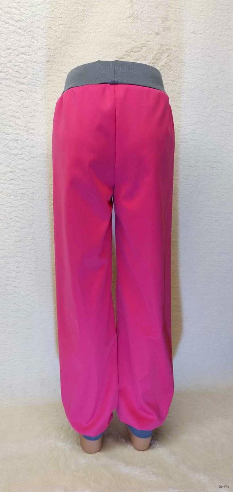 Softshellové kalhoty s fleecem odlehčený, vel. 92, růžové s šedou