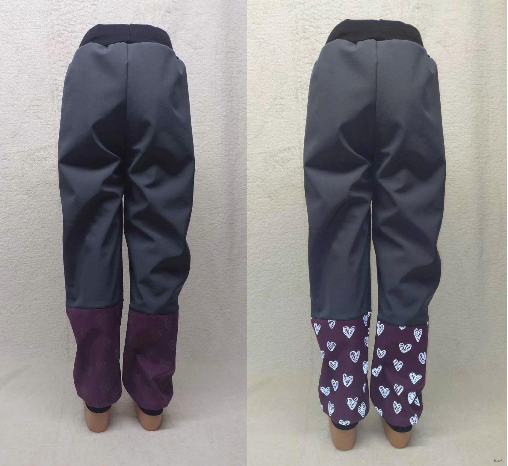 Softshellové kalhoty s fleece , vel. 80, fialové s růžovou a reflexní kočičkou.V pase vyšší lem.