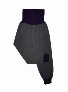 Softehellové kalhoty s letní rostoucí  vel. 140/146, šedé s černou