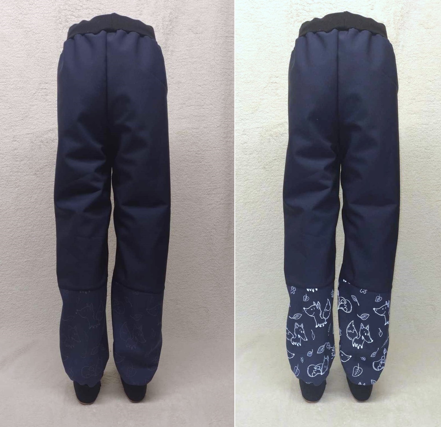 Softehellové kalhoty s fleece , vel. 92 tmavě modré  s reflexní liškama 