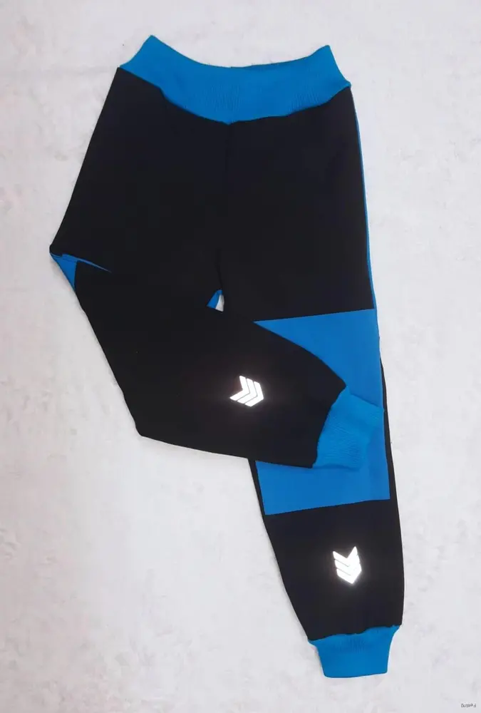 Softshellové kalhoty s fleece, vel.104, černé s tyrkys a reflexními prvky