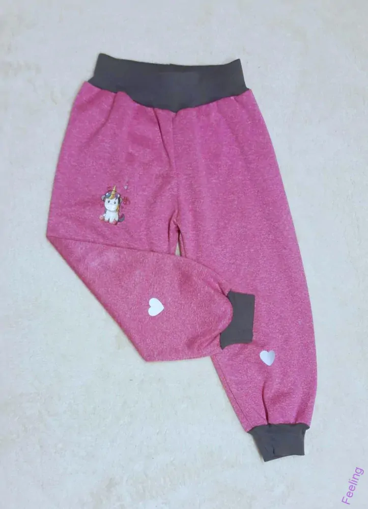 Softshellové kalhoty s fleecem, vel. 98 ,růžoví melír s šedou reflexními prvky a obrázkem