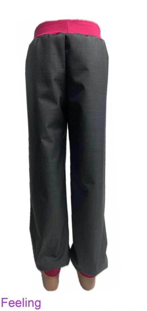 Softehellové kalhoty s beránkem, vel. 128, šedé s růžovou