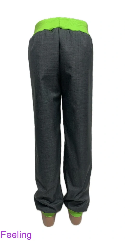 Softehellové kalhoty s beránkem, vel.128, šedé s sv,zelenou