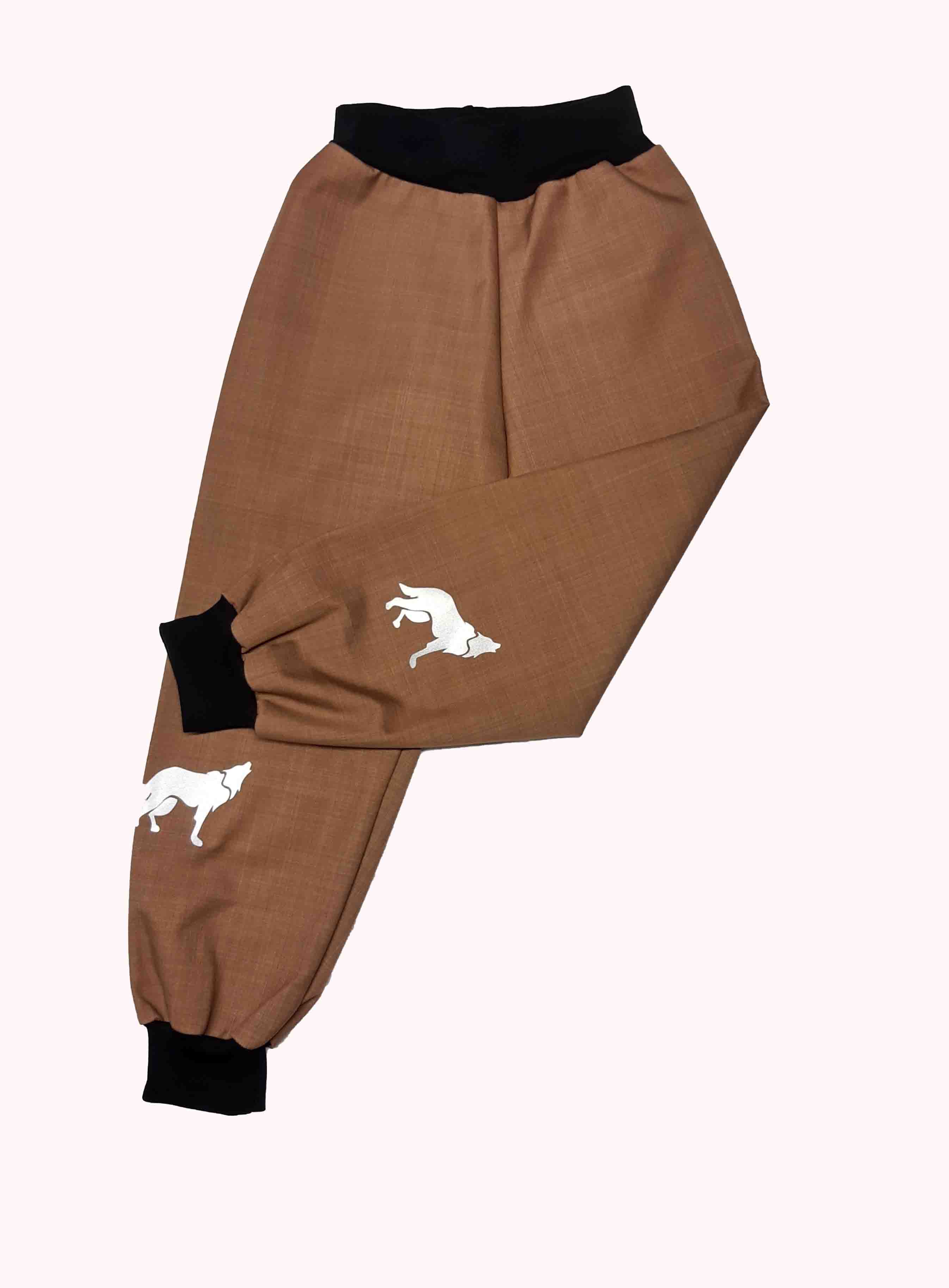 Feeling, softshellové kalhoty jarní/podzimní s úpletem, hnědé s černou