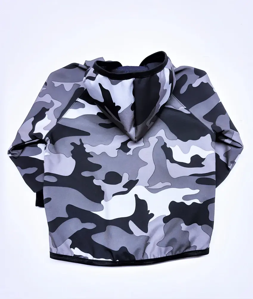 Softshellová bunda s fleece, vel. 98, šedý maskáč