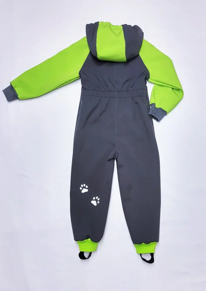 Softshellová kombinéza s fllece vrstvou, vel. 98 šedo zelená a reflexními prvky