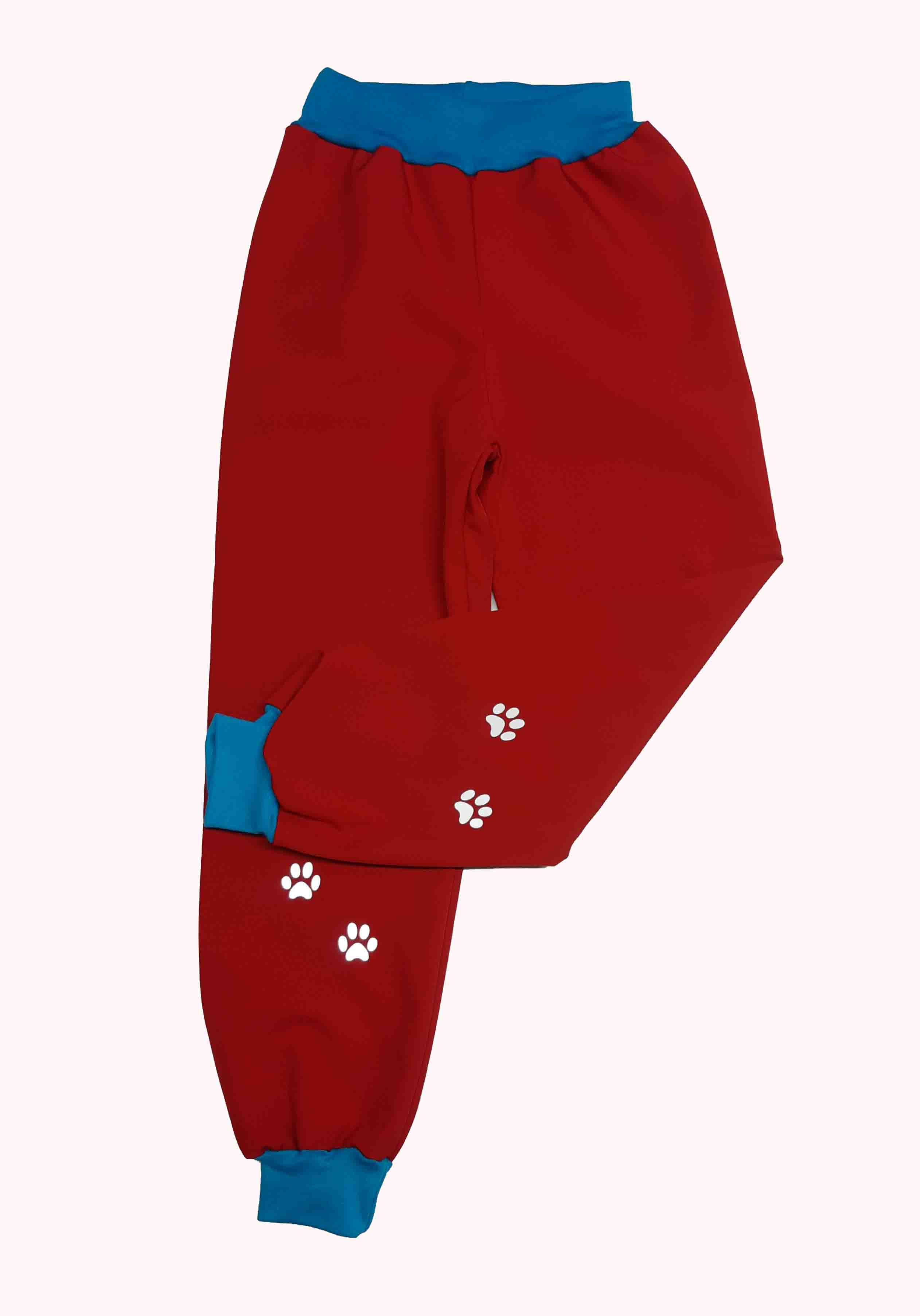 Feeling softshellové kalhoty s fleecem, červené s tyrkysem