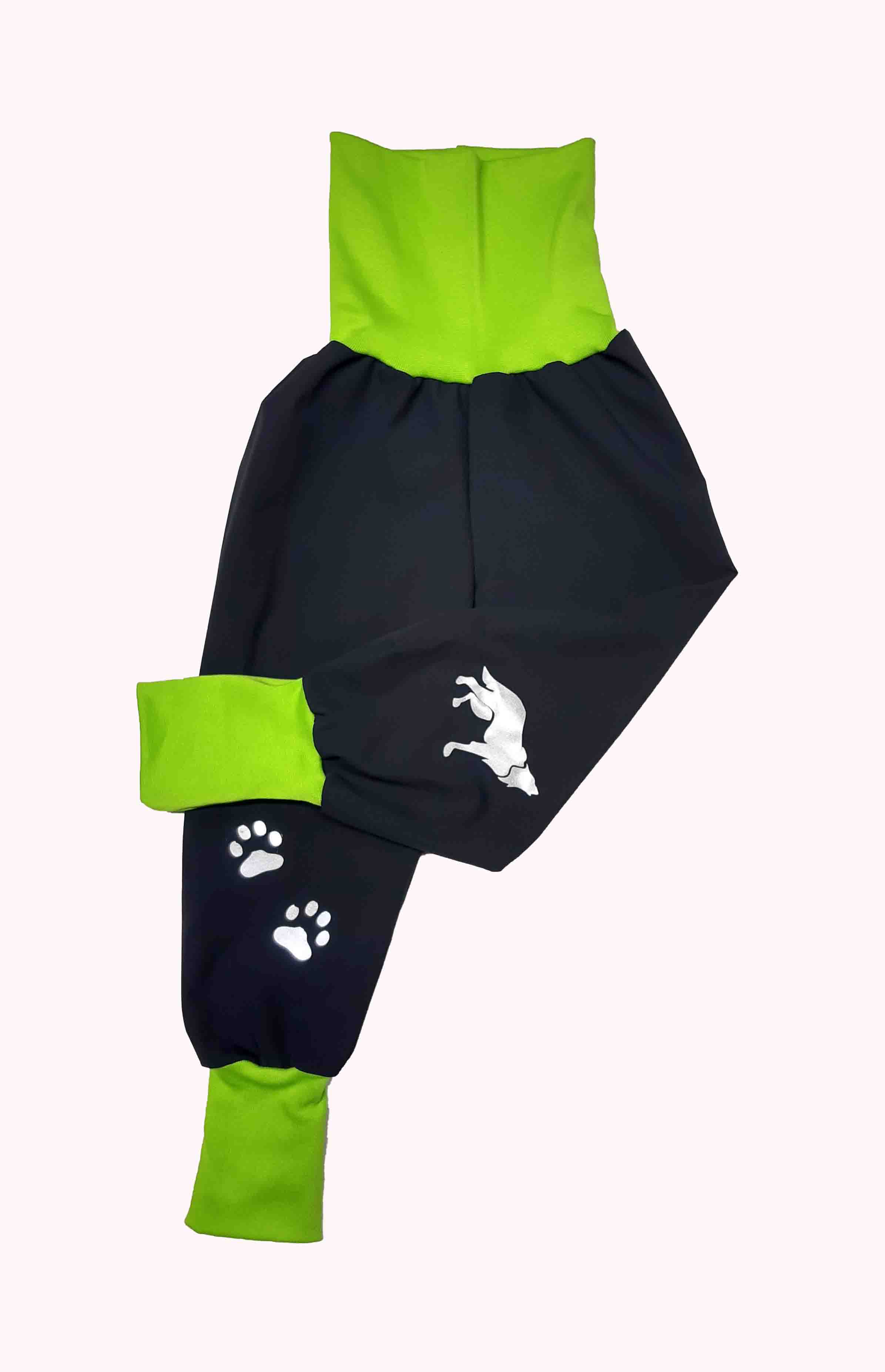 Feeling, softshellové kalhoty s fleecem rostoucí, černé se zelenou 