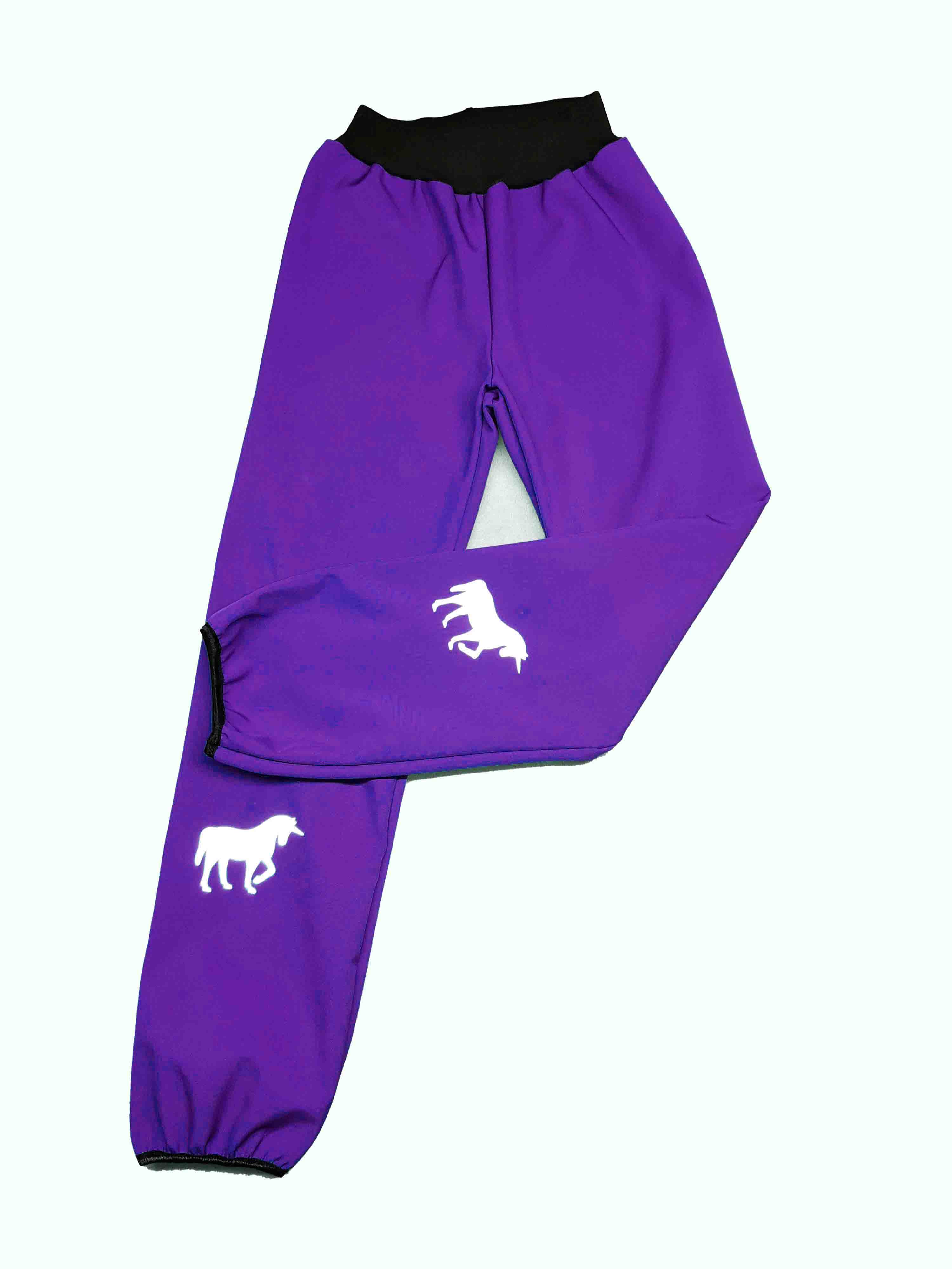 Feeling, softshellové kalhoty s fleecem, zakončené lemovací gumičkou, fialo černé 