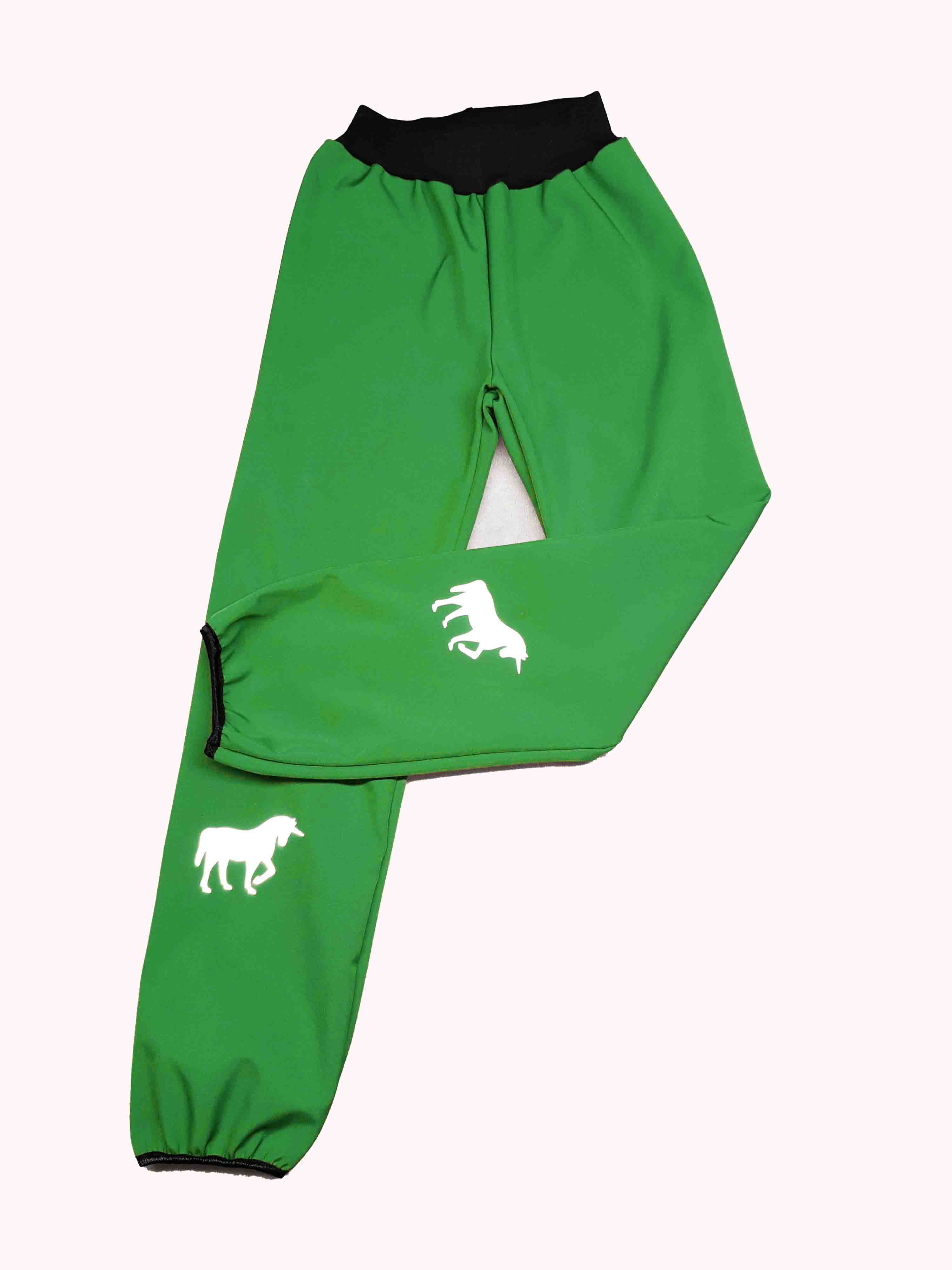 Feeling, softshellové kalhoty s fleecem, zakončené do lemovací gumičky, zelené s čenou