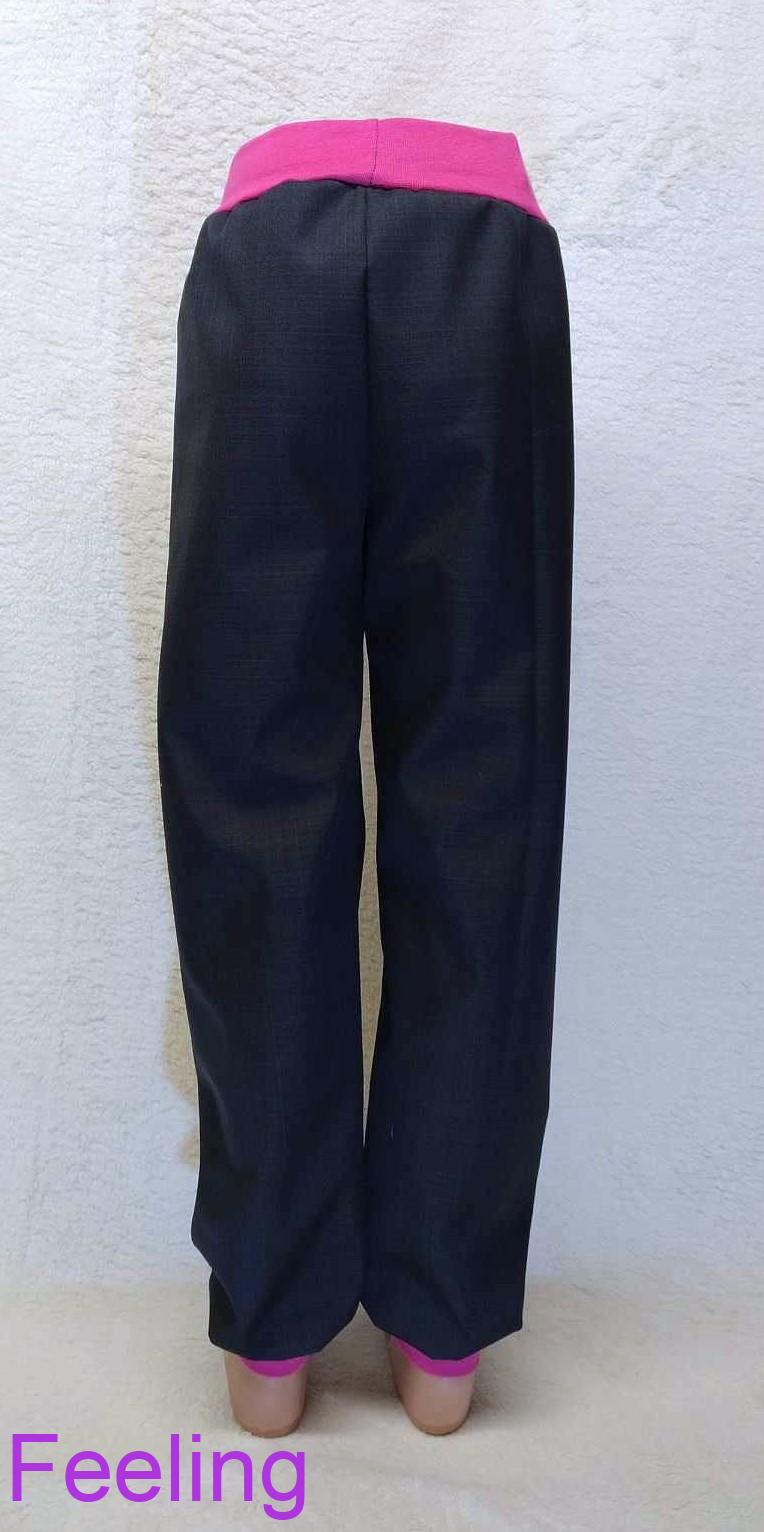 Softehellové kalhoty s beránkem, vel. 122, černé s růžovou