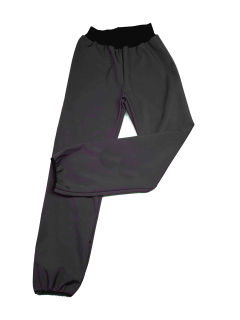 Softshellové kalhoty jarní/podzimní, zakončené lemovací gumičkou vel. 104,šedé s černou