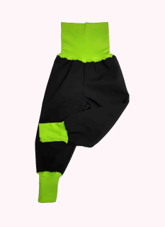 Softshellové kalhoty s fleece vrstvou rostoucí, vel.128/134 černé se sv.zelenou