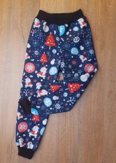 Softehellové kalhoty s fleece , vel. 116,Vánoce na tm.modré