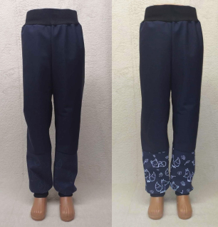 Softehellové kalhoty s fleece , vel. 98 tmavě modré  s reflexní liškama 