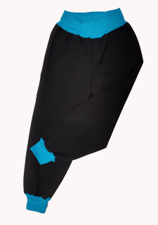 Softshellové kalhoty s fleecem odlehčený, vel. 134, černé s tyrykys 