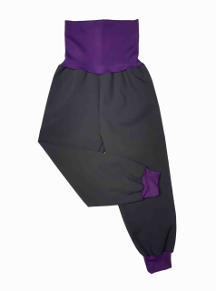 Softshellové kalhoty s fleecem odlehčené rostoucí, vel.104/110, šedé s fialovou