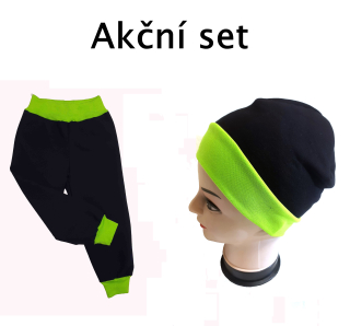 Set softshellové kalhoty s fleece + čepice,  černé s limetkou, vel.98 