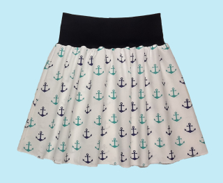 Feeling, letní sukně dětská/dámská, bílá s kotvy v pase černá 