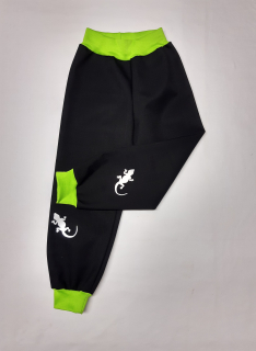 Feeling, softshellové kalhoty letní,4erné s sv. zelenou a ref. ještěrka 2 ks 