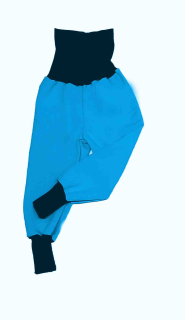 Softshellové kalhoty s fleece vrstvou rostoucí, vel.128/134 tyrkys s černou