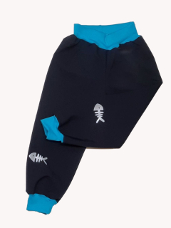 Feeling, softshellové kalhoty letní, černé s tyrkys a ref. rybička 2 ks 