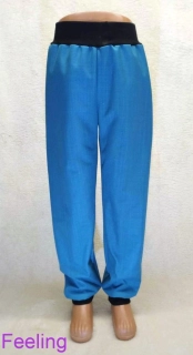 Softehellové kalhoty s beránkem, vel. 92,tyrkys s černou