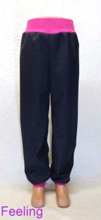 Softehellové kalhoty s beránkem, vel. 152, černé s růžovou