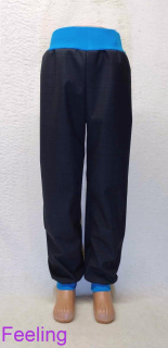 Softehellové kalhoty s beránkem, vel. 98, černé s tyrkys