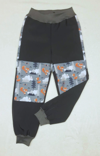 Softehellové kalhoty s fleece , vel. 110 , Dvoubarevné, šedé a s liškami 