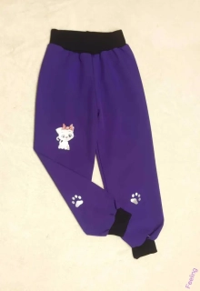 Softehellové kalhoty letní , vel. 110. fialové s reflexními prvky a kočičkou 