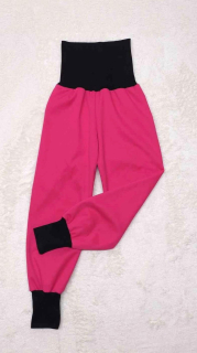 Softshellové kalhoty s fleecem odlehčené rostoucí, vel.104/110 růžové s černou