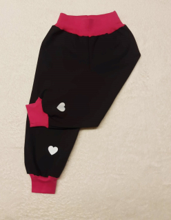 Softshellové kalhoty s fleecem, vel. 80 , černé s růžovou a ref. srdíčky