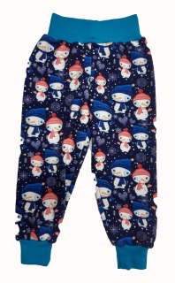 Tepláky dětské, vel.80, se sněhuláky a tyrkys 