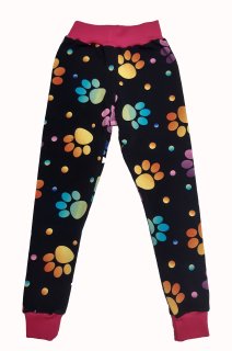 Tepláky dětské, vel. 122, tlapky s růžovou 