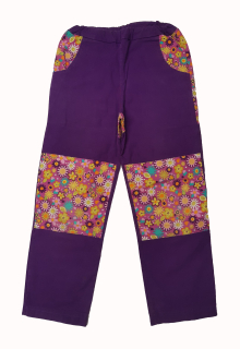 Kalhoty bavlna, vel. 116, fialové s kytičkami 