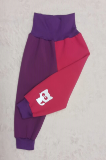 Softshellové kalhoty s fleece , vel. 80, fialové s růžovou a reflexní kočičkou.V pase vyšší lem.