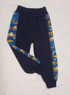 Softshellové kalhoty s fleece , vel. 86, tmavě modré s autičkama