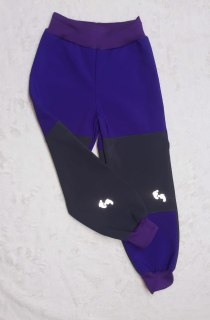 Softshellové kalhoty s fleece , vel. 104, fialové s šedou a reflexními prvky