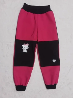 Softshellové kalhoty s fleece, vel. 104, růžovo černé  s kočičkou a reflexními prvky