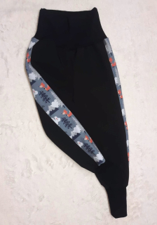 Softshellové kalhoty s fleece, rustoucí, vel. 86/92, černé s liškami