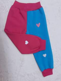 Softshellové kalhoty s fleece, vel. 86, růžové s tyrkys a reflexními prvky