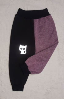 Softshellové kalhoty s fleece, vel. 86, černé s tykys reflexní kočičkou