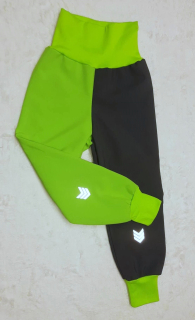 Softshellové kalhoty s fleece, vyšší lem v pase, vel. 98,limetka s šedou a reflexní prvky